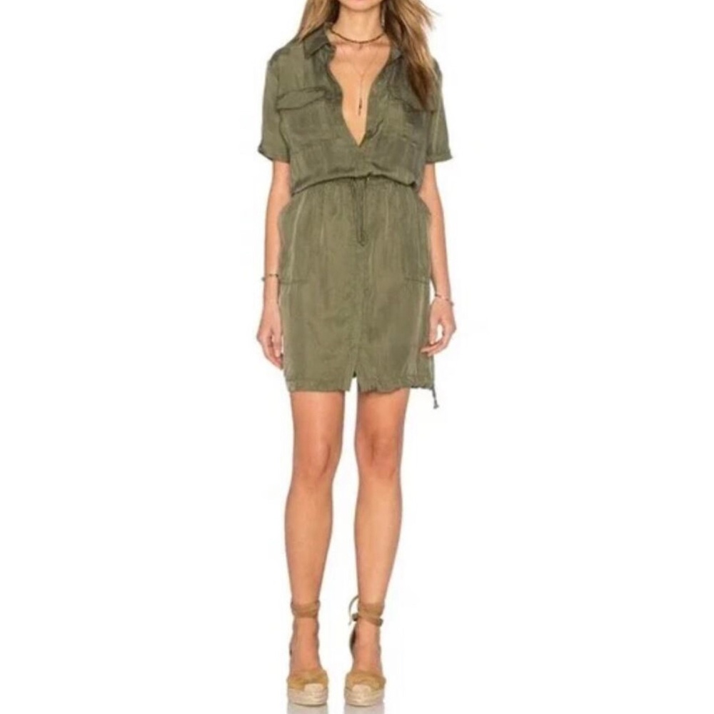 Bailey 44 Lebombo Utility Shirt Dress Size XS Olive Green Button Front Cupro